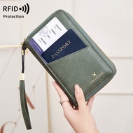RFID multifunctional travel double zipper passport bag, flight ticket storage document bag, crossbod