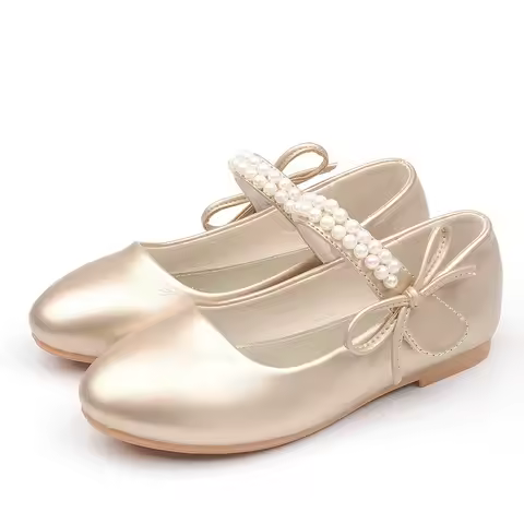 Gold Shoes for Girls Simple Golden 5-Year-Old Girl Baptism Shoes