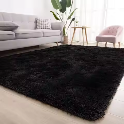 3x5 Non-Slip Black Shag Rug - Plush, Soft Carpet for Living Room, Bedroom, Nursery, Dorm