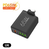 65W Phone Fast Charger 6 Ports USB C PD USB Type C Quick Charger Power Adapter