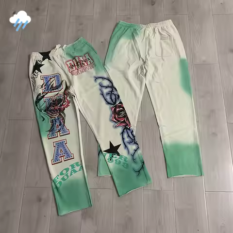 Men Women Jogger Drawstring Pants Streetwear Cement White Green Color Blocking Jogger Trousers Rhine