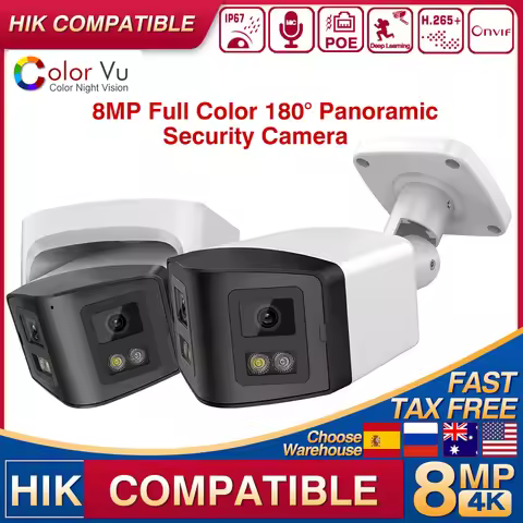 Hikvision-Compatibele 4K 8mp ColorVu 170 ° Binocular Panoramische IP Camera Md2.0 Tweerich Tingsges
