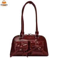 Women Trendy Handbags Double Pockets PU Leather Fashion Shoulder Bag Solid Color Simple Shopping Bag