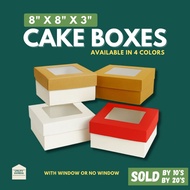 Cake Pastry Box 8x8x3 inches With or No Window (White, Red, Gold, Kraft) Cake Box [10 / 20pcs]