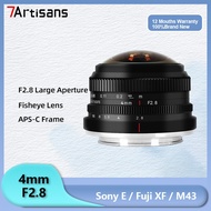 7artisans 4mm F2.8 APS-C 225° Ultra-wide Angle Fisheye Aerial Lens for E EF-M XF M43 MFT Mount Lens
