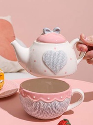 創意美式風格陶瓷茶壺和咖啡壺套裝,包括花卉圖案茶壺,親子裝茶壺,茶壺,和咖啡杯