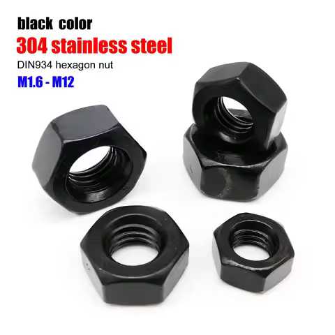 M1.6 M2 M2.5 M3 M3.5 M4 M5 M6 M8 M10 M12 DIN934 Black Color 304 A2-70 Stainless Steel Hex Nut Hexago