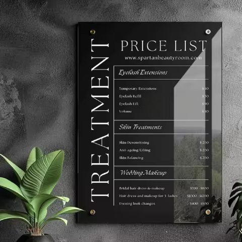 Personalised Acrylic Price List & QR Code,Spa Sign,Salon Sign,Salon Decor,Pricing Menu