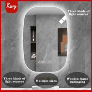 LED Mirror Single Touch Smart Lighting Makeup Mirror Home Frameless Bath Mirror with Round Corner Wall Mount Decorative Mirror
