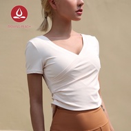 MOVING PEACH Yoga Short sleeve Cinched sides Breathable Running Cross top over the chest BTX