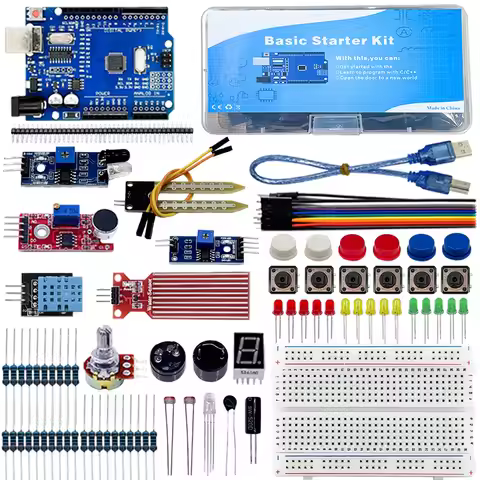 Electronic Basic Starter Kit for arduino Uno R3, Sound sensor, Water level, DHT11, LED,400hole Bread