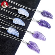 Natural Amethyst Angel Wings Pendant Carving Angel Wings