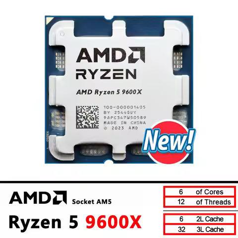 Ryzen 5 9600X New AMD R5 9600X CPU Processor 5.4GHz 6-Core 12-Thread 38MB Game Cache 4NM TDP 65W Soc