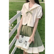 Qingmo Middle Design Feel JK Uniform Sailor Suit Fresh Gentle Green Style Pleated Skirt Top Two-Piec