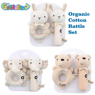 KiddoZone 2PCS Baby Rattle Kids Organic Cotton Soft Extrusion Rattle Cute Animal Appease Hand Rattle