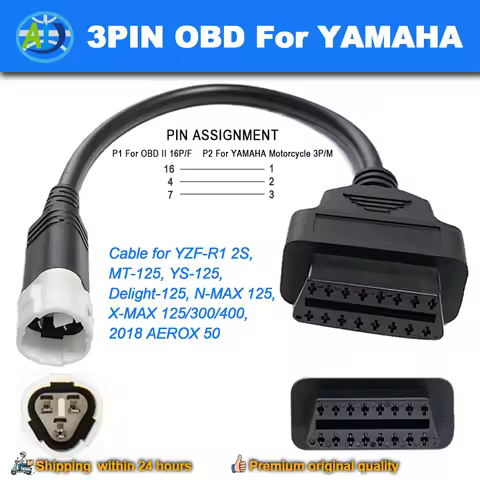 OBD2 Diagnostic Cable For Yamaha 3 Pin to 16 Pin for YZF-R1 2S,MT-125,YS-125,Delight-125,N-MAX 125,X