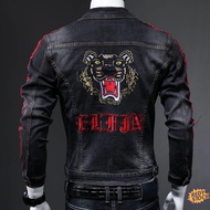 Men Coat Jeans New Embroidery Denim Jacket Lelaki Spring dan Autumn Personality Tiger Head Cetak Corak Slim Jaket Tide