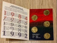 1992年澳洲英女皇頭像紀念幣 Australian one dollar five coin set . Royal Australian Mint.