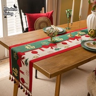 2025 New Year Decoration 2/4/6/8 Seater Table Runner Red Jacquard Table Runner with Tassels CNY Tabl
