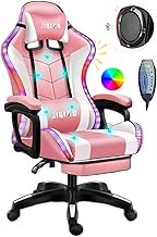 Gaming Chair - Racing Computer Chair with Massage and LED RGB Lights Ergonomic Office Massage Chair with Massager Lumbar Support and Adjustable Lumbar Support Backrest Bluetooth Speaker Red (Color :