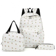 3pcs Nylon Bow Print Backpack Set,Foldable Multi-Po Cket Large CapacityWater-Resistant Zipper Backpa