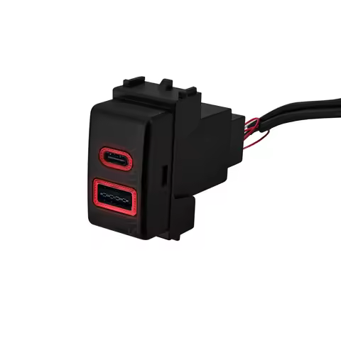 12V Dual USB & Type-C PD Socket Red LED Push Switch Car Charger For Nissan Navara D40 Patrol Y61 Y62