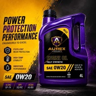 AUREX 0W20 (4 Liter) Fully Synthetic Engine Oil API SQ GF-7A -Proton, Perodua, Honda, Nissan, Toyota