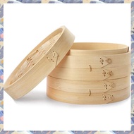 3 Piece Set - Bamboo Steamer Basket - Dumpling & Bun Steamer - Great for Cooking Buns Dim Sum Vegeta