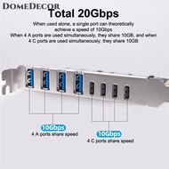 DomeDecor USB3.2 Gen2การ์ดขยาย10Gbps PCI-E ถึง4-Port Type-C + Type-A อะแดปเตอร์8พอร์ตตัวคูณ USB HUB