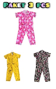 Setelan Baju Piyama PAKET 3PCS Anak Laki laki dan Perempuan Motif KARTUN usia 1-10 tahun Set Pakaian Pajamas Baju Tidur Anak lengan pendek celana panjang Cowok Cewek UNISEX