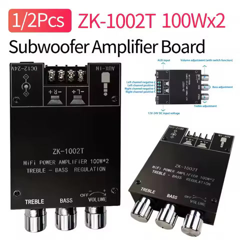 1/2Pcs ZK-1002T Bluetooth-Compatible Amplifier HIFI 2.0 Channel 100Wx2 Audio Module Kit Stereo Subwo