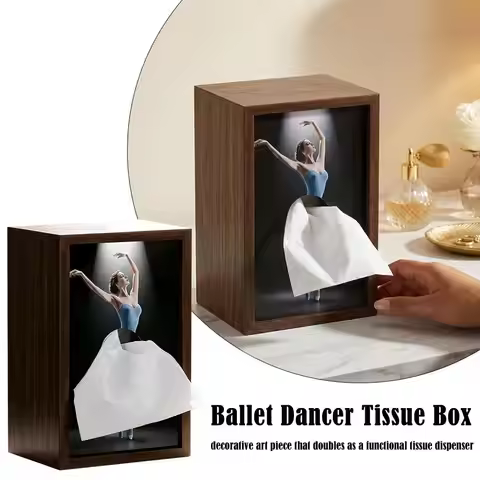 3D Ballerina Tissue Box Creative Dancing Girl Wooden Paper Holder Unique Desktop Art Ornament Dress