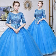Blue Formal Party Banquet Maxi Dress Gaun Malam Pengantin Pakaian Wedding BallGown Emcee Dinner Even