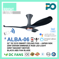 PO ALBA-06 52" SMART WIFI-Enabled DC-Eco Ceiling Fan with 20W Dimmable RGB LED Light Kit (Optional)