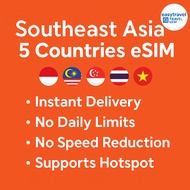 Southeast Asia eSIM 5 Countries 5G High Speed Data Supports Hotspot 5GB/10GB/20GB/30GB