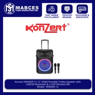 Konzert WINNER 12 12" 250W Portable Trolley Speaker with USB/SD Bluetooth & 2 UHF Wireless Mic