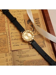 1只復古女性簡約羅馬數字表盤皮質錶帶手錶