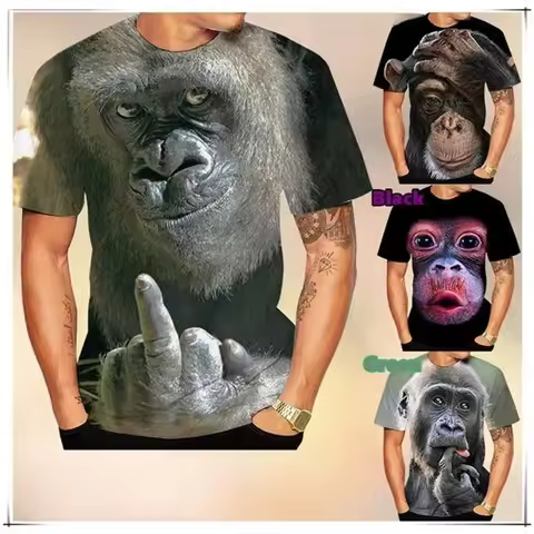 Animal T Shirt For Men 3D Printed Design Spoof Gorilla Funny Monkey Women T-Shirt Pout Monkey Childr