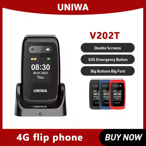 UNIWA V202T 4G Flip Senior Phone 2.4 Inch Dual Screen Emergency Call Button Feature Phone 1450mAh Bi