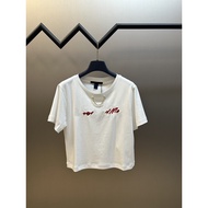 VHome Women's Embroidered Short Sleeve T-Shirt with Handwritten Logo Design - Stylish New Arrival