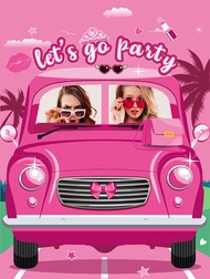 Hot Pink Girls Photo Booth Props Banner, Let's Go Party Decorations, Princess Doll Photo Door Banner