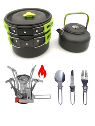 Outdoor Camping Cookware Set / Mestin for 2-3 person  With Stove (7pcs)