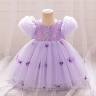 Mqatz trẻ em ăn mặc bướm màu Tím Đầm công chúa bé gái sinh nhật phong cách Váy mềm mịn Đầm sequin ch