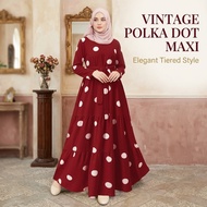 Women Vintage Polka Dot Print Maxi Dress Loose Fit Long Sleeve Round Neck Retro Sun Dress Plus Size 