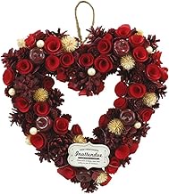 GREENHOUSE CM CM663-A Natural Heart Wreath with Plate, L, Berry Rose