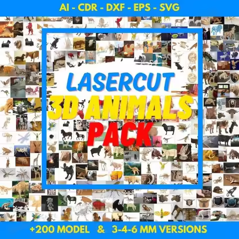 Lasercut 3D Animals Pack +200 Cnc & Laser Cut Files For Cnc Router, Dxf, Svg, Cdr, Ai, Eps Cnc Route