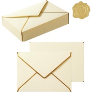 50 Pieces A7 Envelopes with Gold Border, 5.24 x 7.21 Inches Envelopes with Gold Stickers for Greetin
