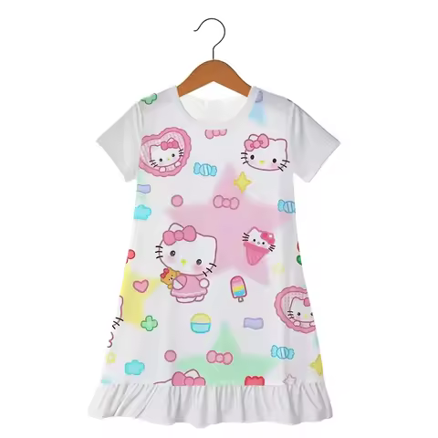 Fashion Casual 3-6 Years Hello Kitty Summer Skirt Pajamas Girls Dress Kids