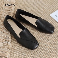 Lovito Casual Plain Square Toe Shoes Comfortable And Versatile Work Mother Gift Loafers for Women LF