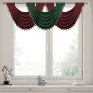 Customized Solid Waterfall Valance Window Curtain Rod Pocket with Beads Accessories for Living and Bedroom Swag Valance Thermal Insulated Kitchen Curtain Beige Grey Green Red
